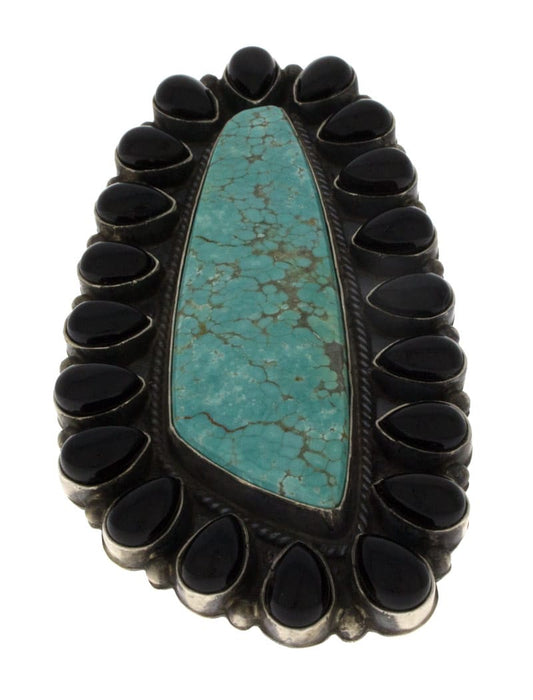 #8 Bague de déclaration turquoise avec entourage en onyx noir