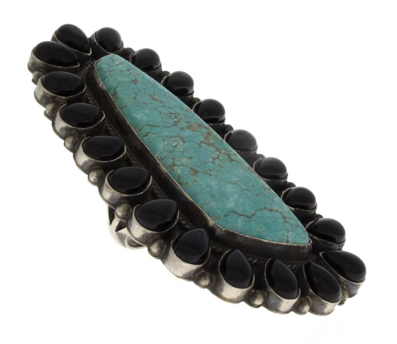 #8 Bague de déclaration turquoise avec entourage en onyx noir