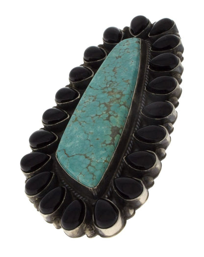 #8 Bague de déclaration turquoise avec entourage en onyx noir