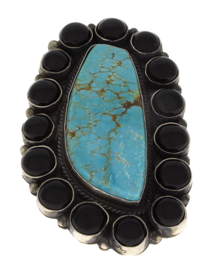 Bague de déclaration en turquoise Navajo #8 avec entourage en onyx noir