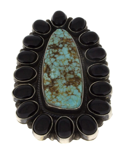 #8 Bague de déclaration turquoise avec entourage en onyx noir