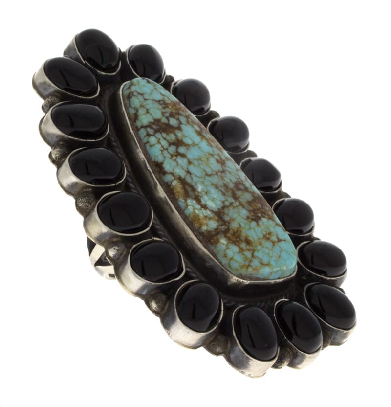 #8 Bague de déclaration turquoise avec entourage en onyx noir