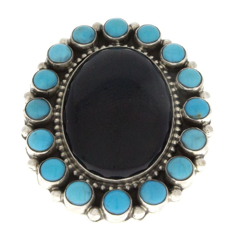 Schwarzer Onyx Statement-Ring mit Kingman-Türkis-Rand