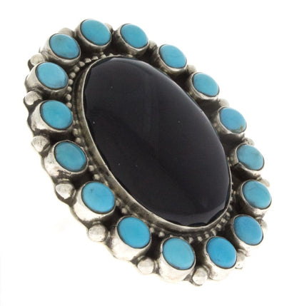 Schwarzer Onyx Statement-Ring mit Kingman-Türkis-Rand