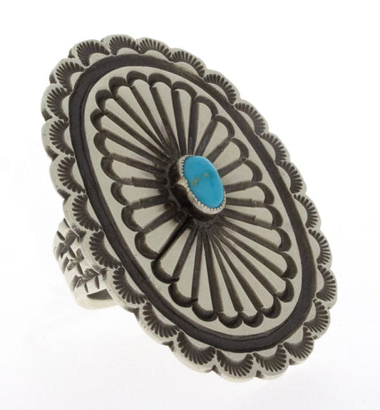 Sleeping Beauty Turquoise Concho Style Statement Ring