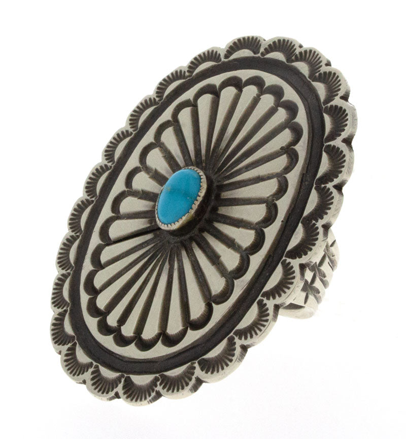 Sleeping Beauty Turquoise Concho Style Statement Ring