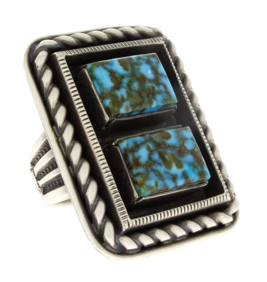 Natural Timberline Turquoise 2-Stone Shadowbox Statement Ring