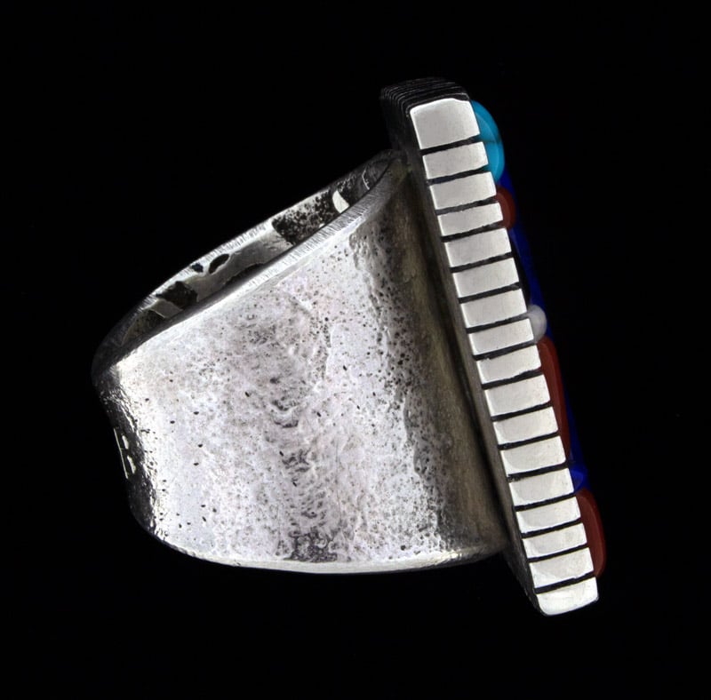 Bague en Lapis Naturel Tufa Cast avec Incrustation Latérale en Pavé Multicolore Surélevé