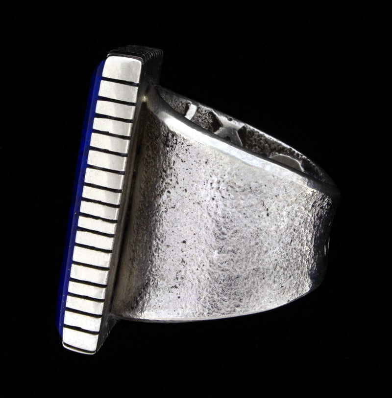 Bague en Lapis Naturel Tufa Cast avec Incrustation Latérale en Pavé Multicolore Surélevé