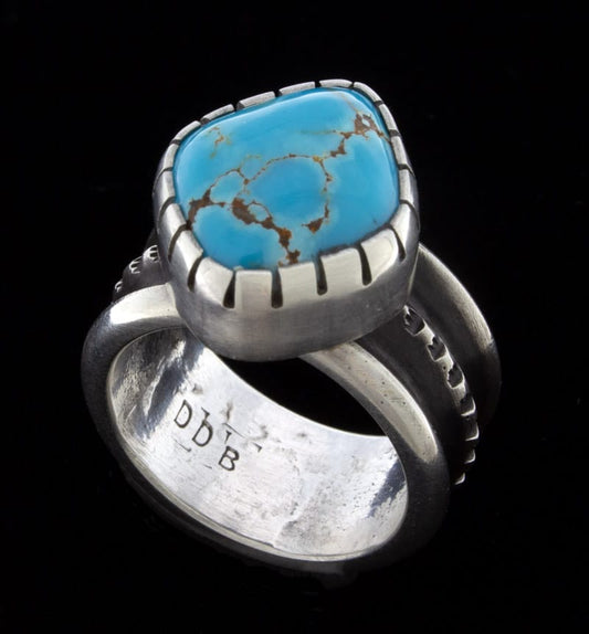 Bague en tufe avec turquoise naturelle de haute qualité de Lone Mountain