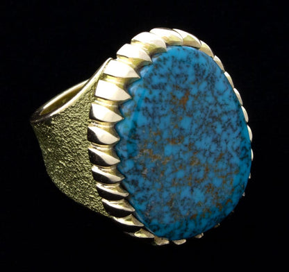 Bague en or massif 18K Tufa Cast avec turquoise naturelle de haute qualité de Lone Mountain