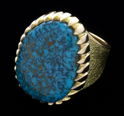 Bague en or massif 18K Tufa Cast avec turquoise naturelle de haute qualité de Lone Mountain