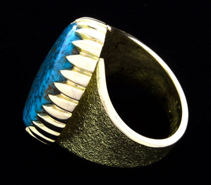 Bague en or massif 18K Tufa Cast avec turquoise naturelle de haute qualité de Lone Mountain