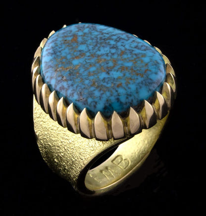 Bague en or massif 18K Tufa Cast avec turquoise naturelle de haute qualité de Lone Mountain