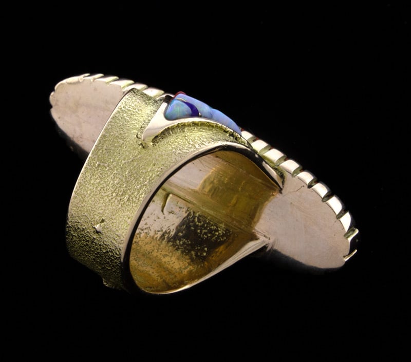 Tufa-Guss Solid 18K Gold Statement-Ring mit hochwertigem natürlichem Lachs-Koralle und Einlege-Design