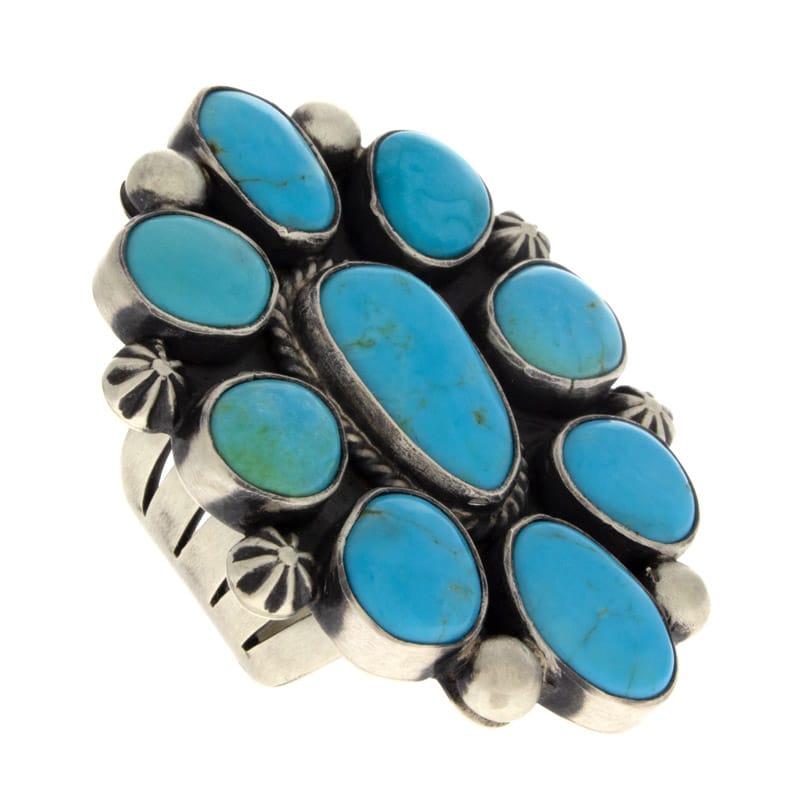 Bague en cluster en turquoise bleue naturelle