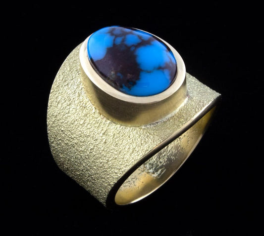 Bague en or 14K Tufa Cast avec turquoise naturelle de haute qualité de Bisbee