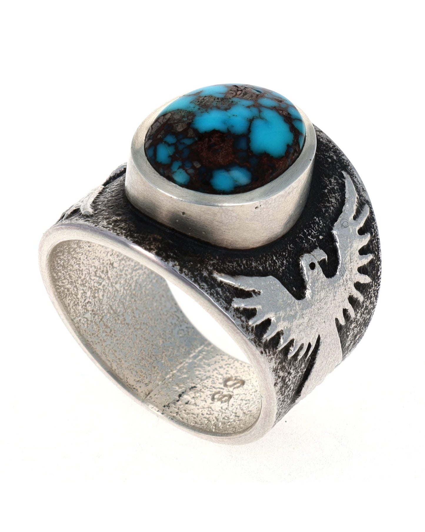 Tufa Cast Natural Bisbee Turquoise Thunderbird Ring