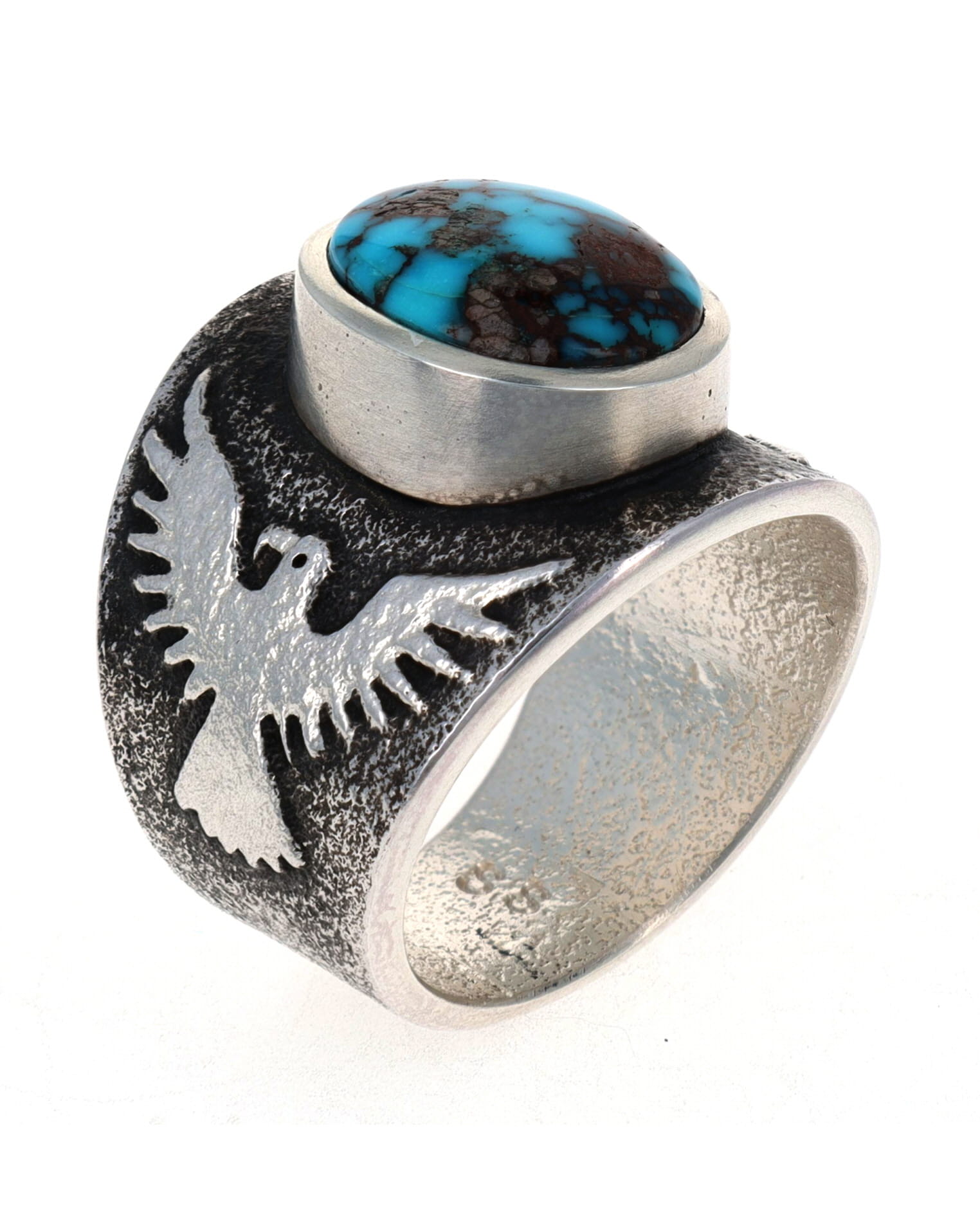 Tufa Cast Natural Bisbee Turquoise Thunderbird Ring