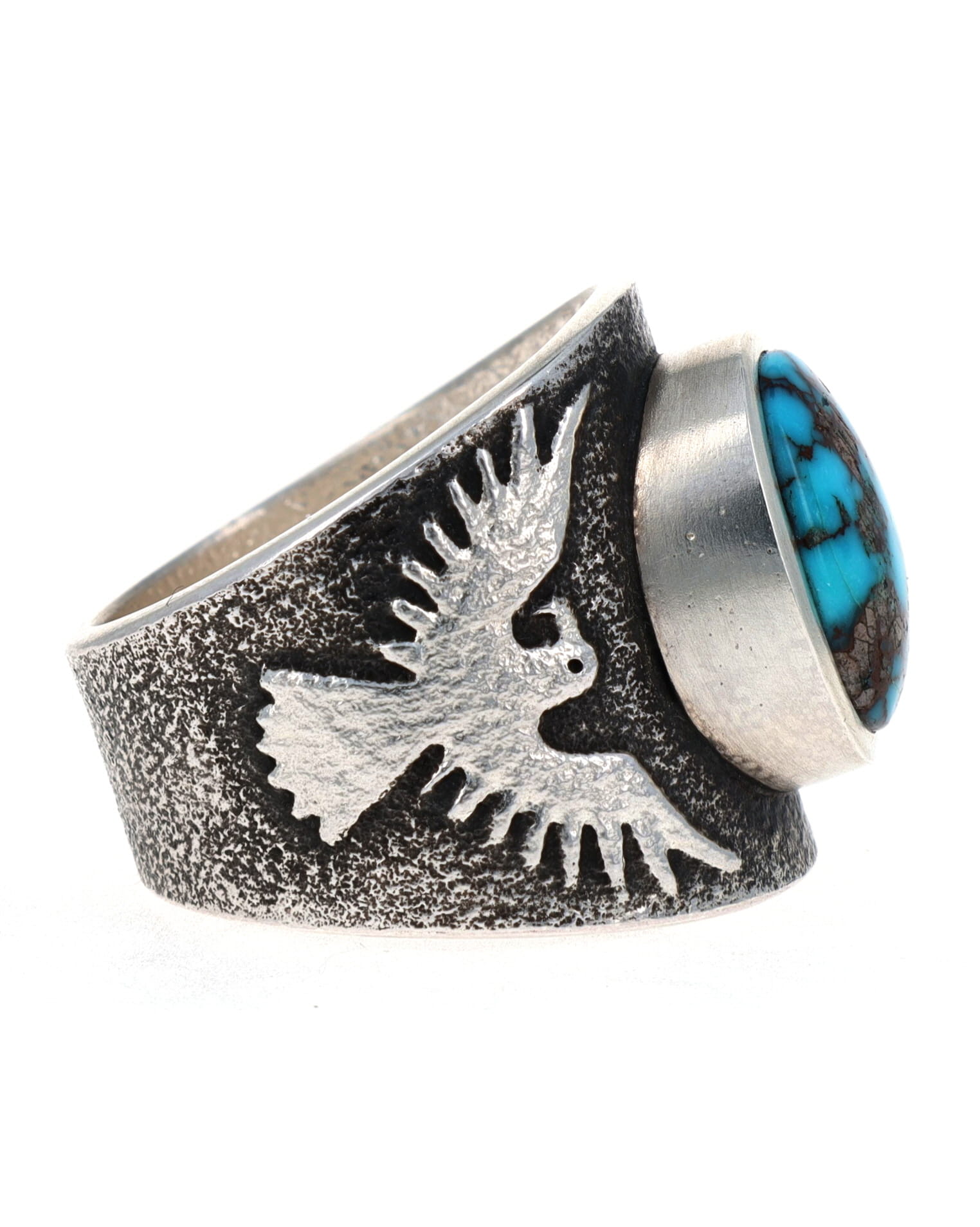 Tufa Cast Natural Bisbee Turquoise Thunderbird Ring