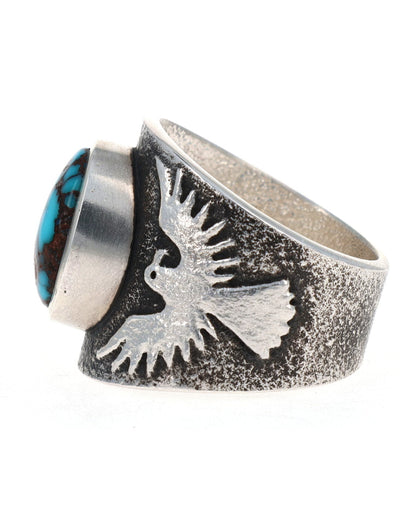 Tufa Cast Natural Bisbee Turquoise Thunderbird Ring