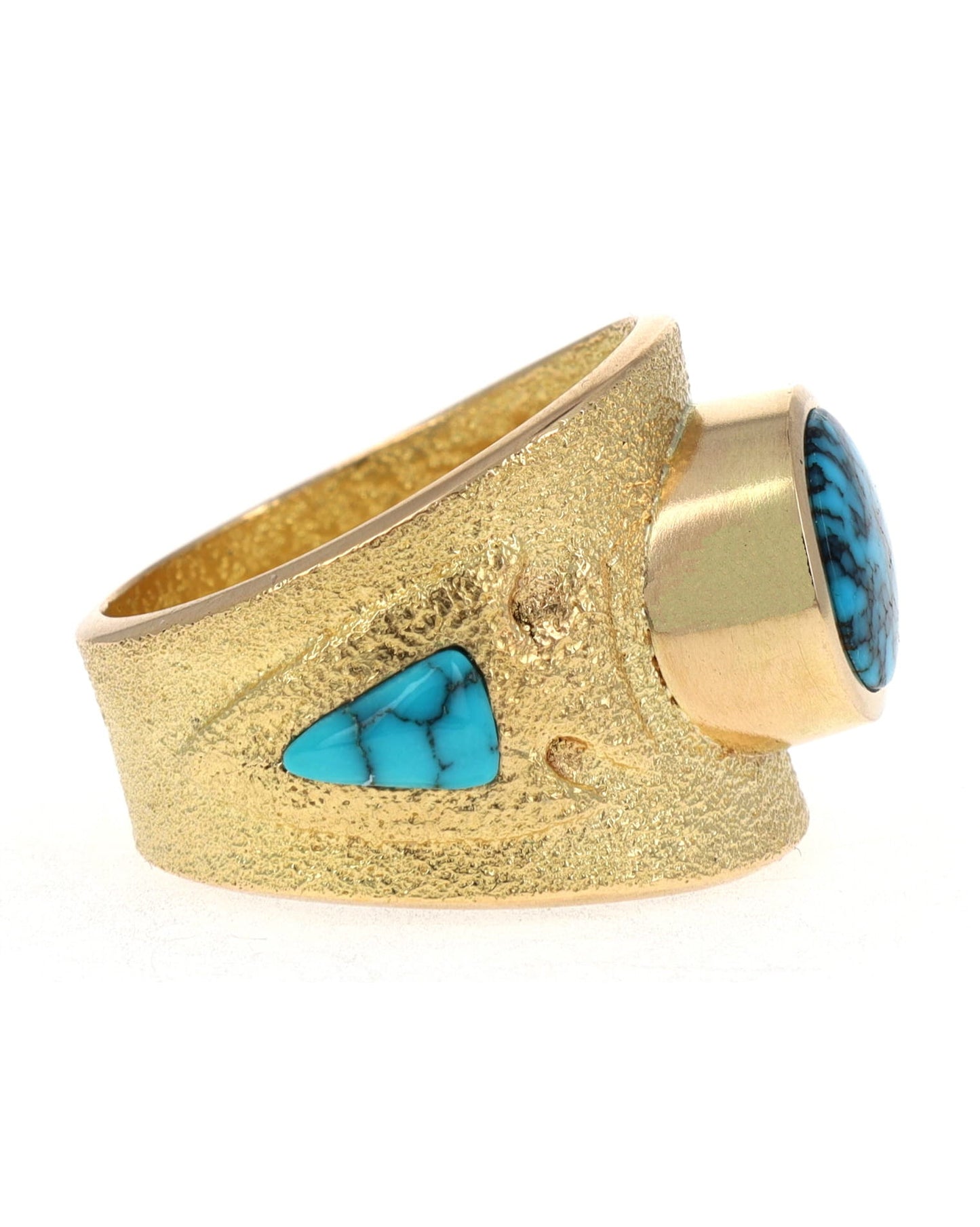 Tufa Cast 18K Gold Arrowhead Ring With High Grade Natural Lone Mountain Turquoise