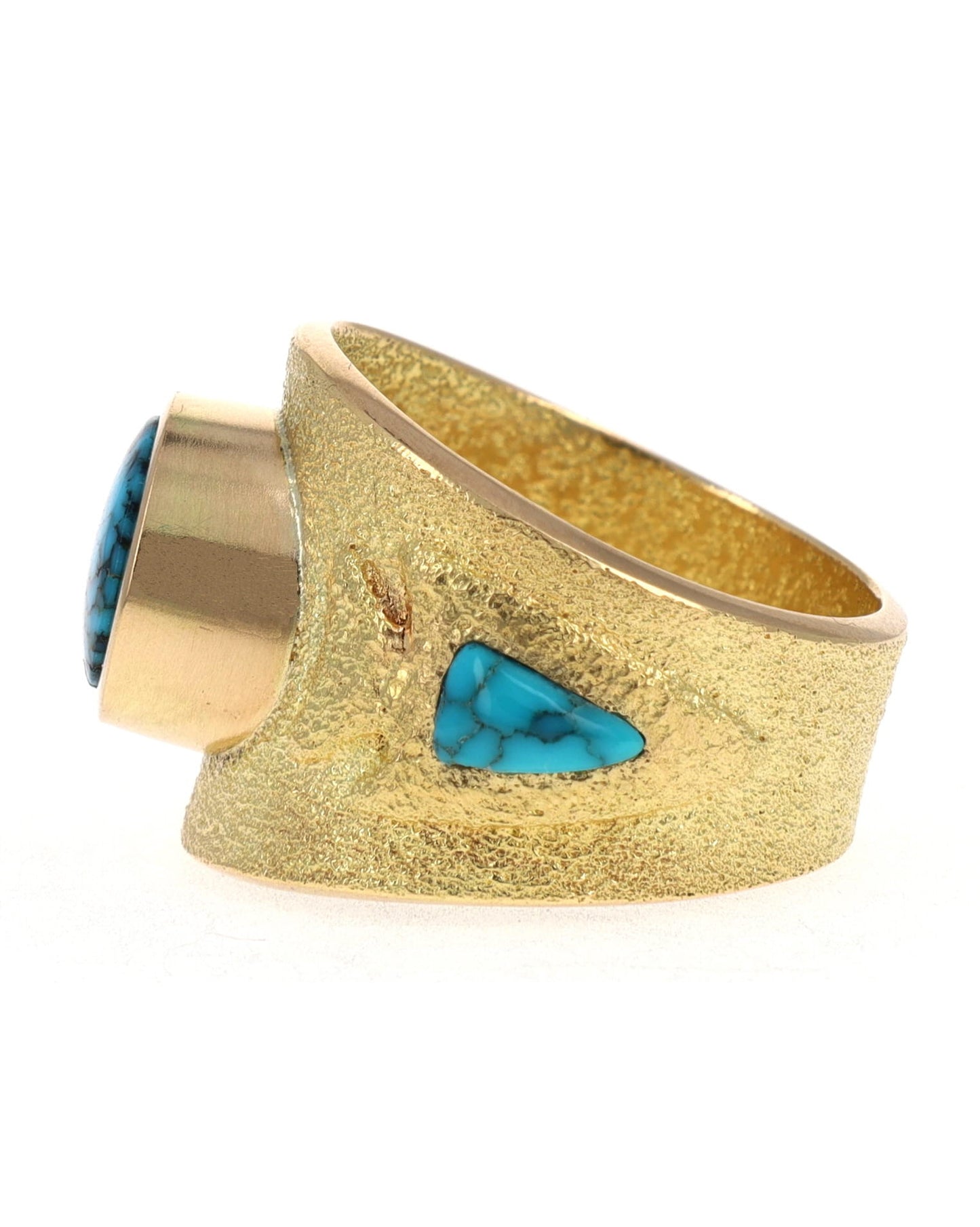 Tufa Cast 18K Gold Arrowhead Ring With High Grade Natural Lone Mountain Turquoise