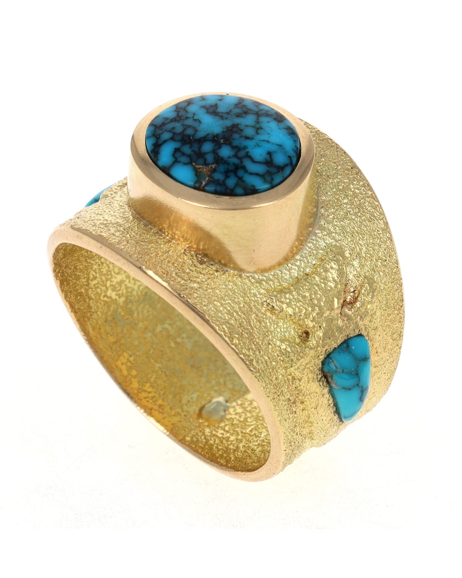 Tufa Cast 18K Gold Arrowhead Ring With High Grade Natural Lone Mountain Turquoise