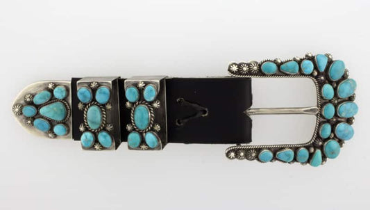 High Grade Natural Fox Turquoise Cluster Ranger Belt Buckle Set