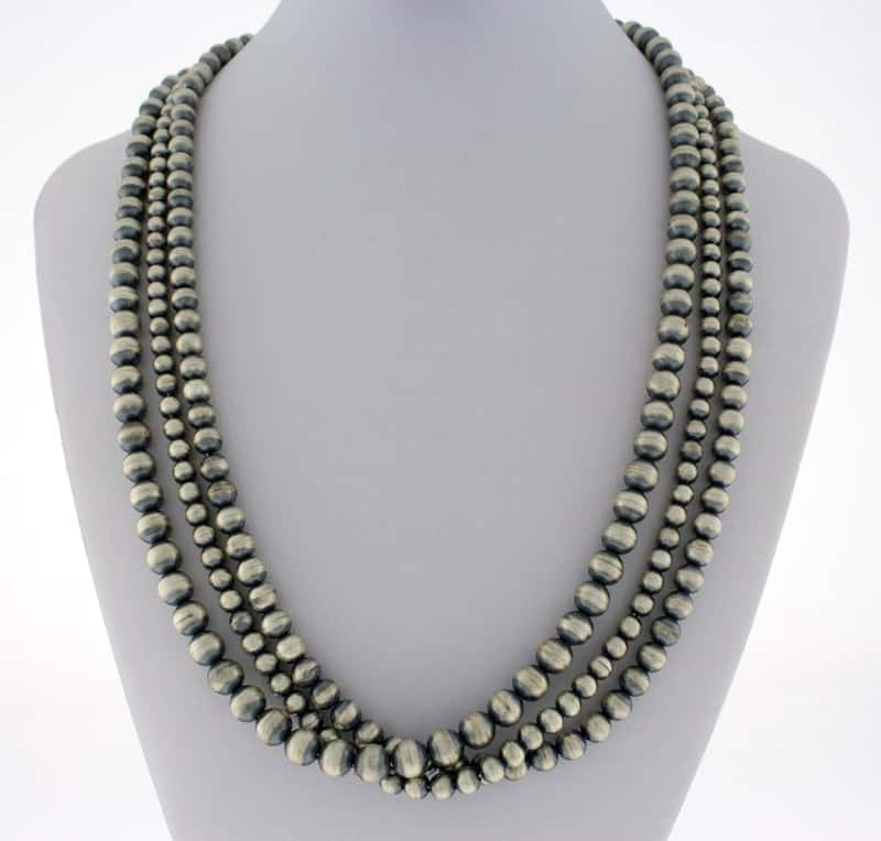 Handmade 3-Strand Silver Bead Necklace