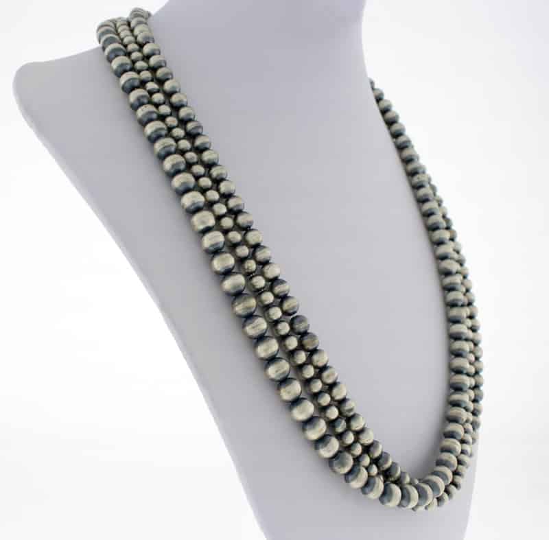 Handmade 3-Strand Silver Bead Necklace