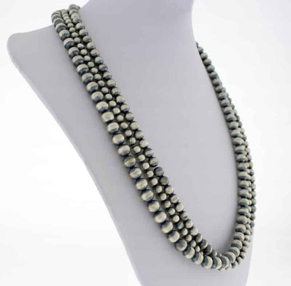 Handmade 3-Strand Silver Bead Necklace