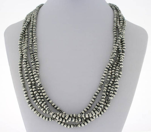 5-Strand Sterling Silver Bead Necklace