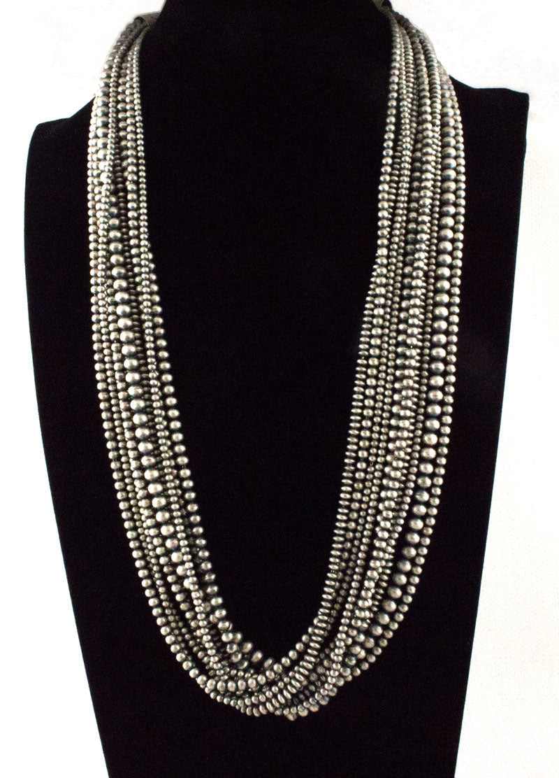 Handmade 10-Strand Sterling Silver Bead Necklace