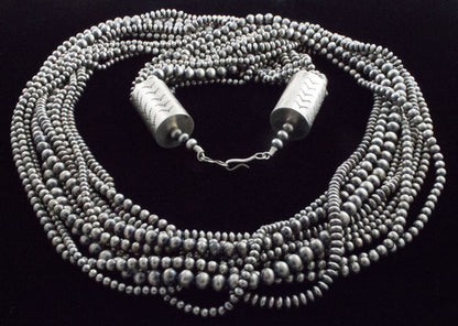 Handmade 10-Strand Sterling Silver Bead Necklace