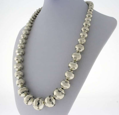 Handmade Graduated Sterling Silver Bead Necklace