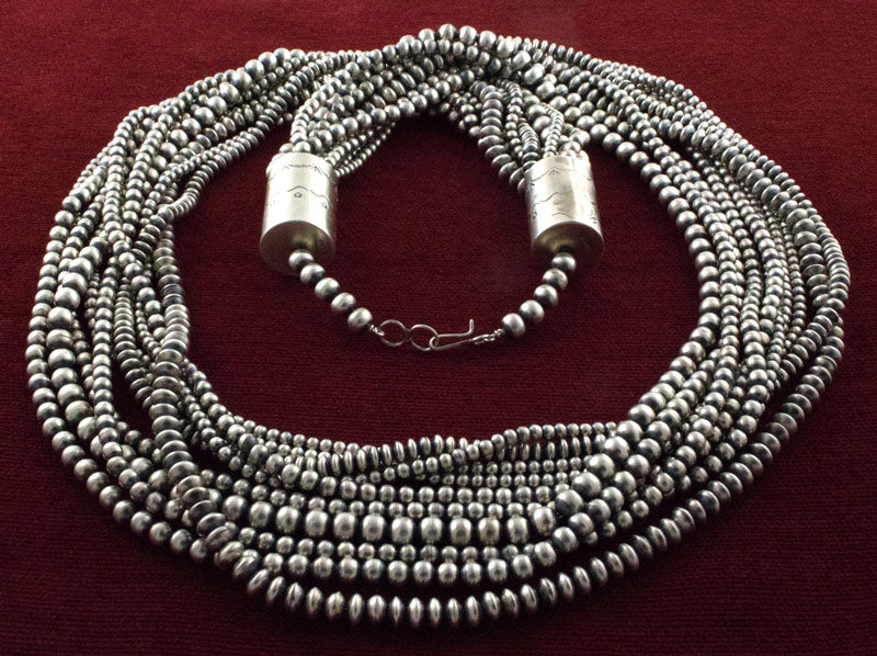 Handmade 10-Strand Sterling Silver Bead Necklace