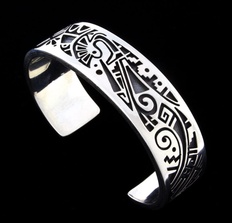 Sterling Silver Kokopelli Flute Player Overlay Bracelet