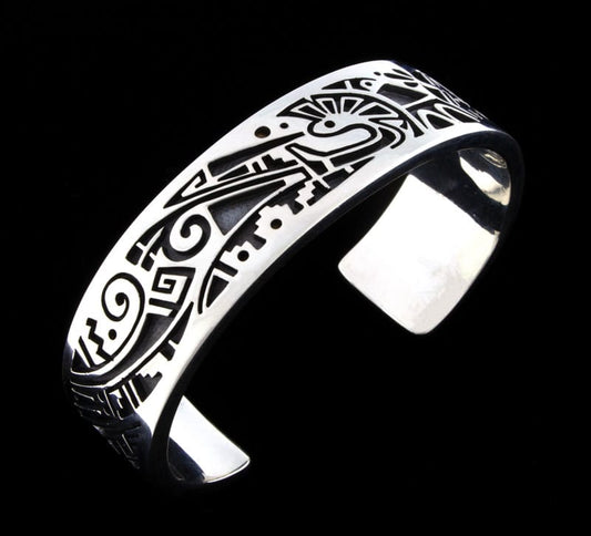 Sterling Silver Kokopelli Flute Player Overlay Bracelet