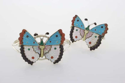 Multi-Stone Inlay Butterfly Bracelet And Matching Ring Set