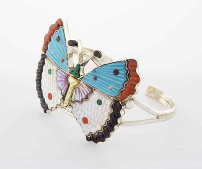 Multi-Stone Inlay Butterfly Bracelet And Matching Ring Set