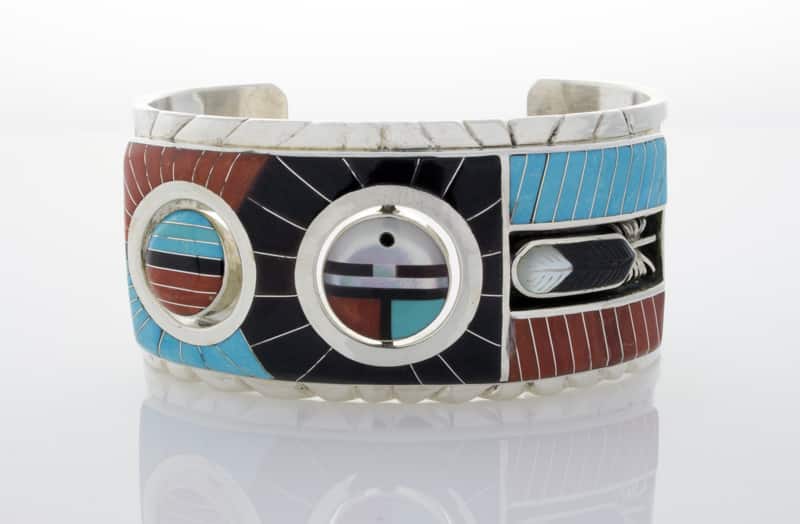 Multi-Stone Inlay-Armband mit 2 rotierenden Gottesaugen-Scheiben