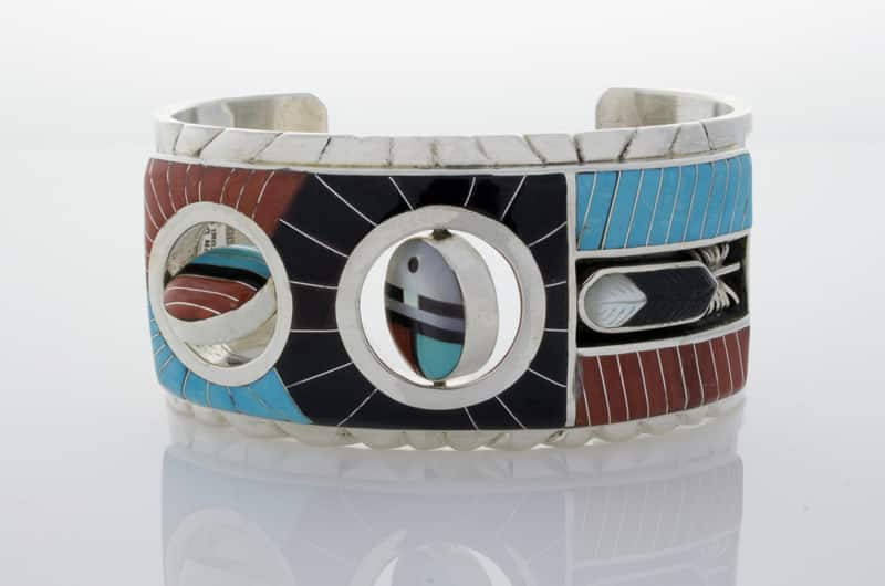 Multi-Stone Inlay-Armband mit 2 rotierenden Gottesaugen-Scheiben