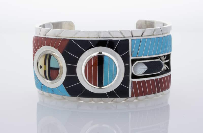 Multi-Stone Inlay-Armband mit 2 rotierenden Gottesaugen-Scheiben