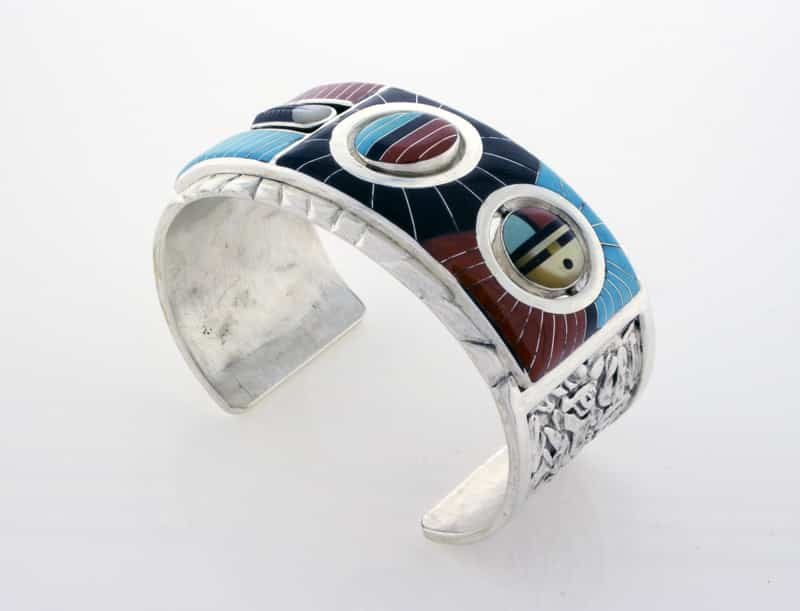 Multi-Stone Inlay-Armband mit 2 rotierenden Gottesaugen-Scheiben