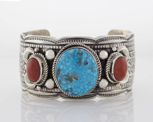 Natural Birdseye Kingman Turquoise And Mediterranean Coral Bracelet