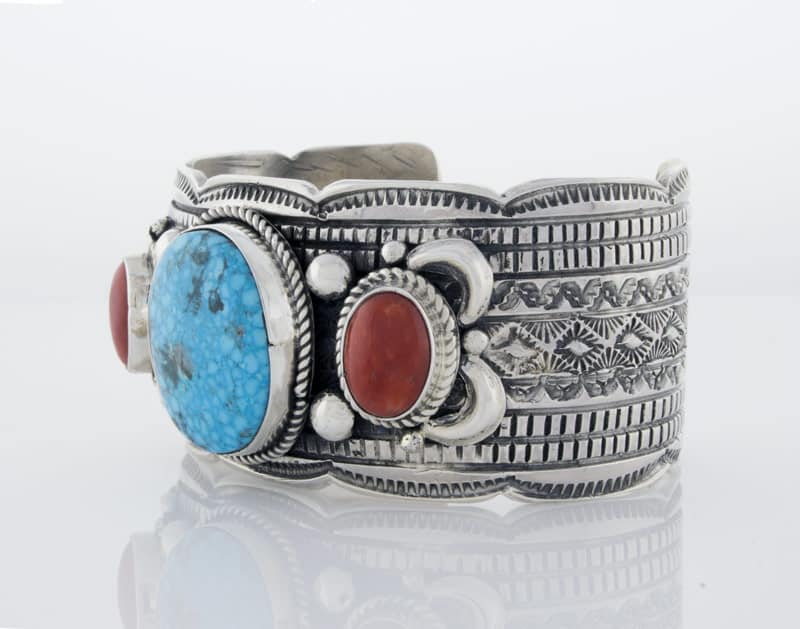 Natural Birdseye Kingman Turquoise And Mediterranean Coral Bracelet