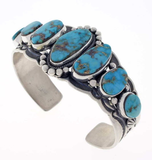 Natural Kingman Turquoise 7-Stone Row Bracelet