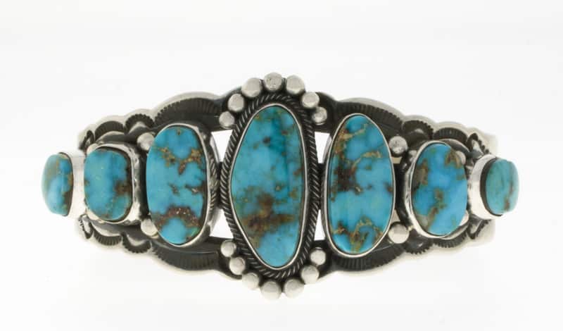 Natural Kingman Turquoise 7-Stone Row Bracelet