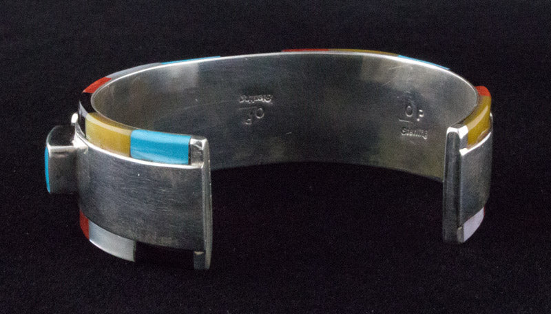 Bracelet en inlay multi-pierres avec rangée centrale surélevée